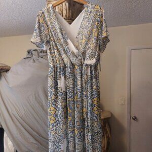 Maxi Dress with attached shorts, Paisley design with Blue, Yellow and White